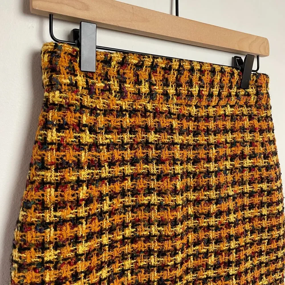 Vintage 90s Tweed Plaid Skirt Womens Small Bouclé Twee Parisian Preppy Old Money